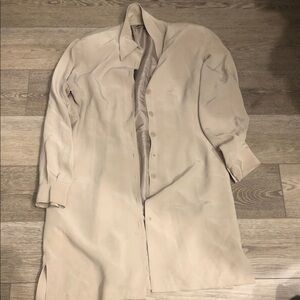 Aka Eddie Bauer Silk Light Beige Long Button-Front trench with flaws